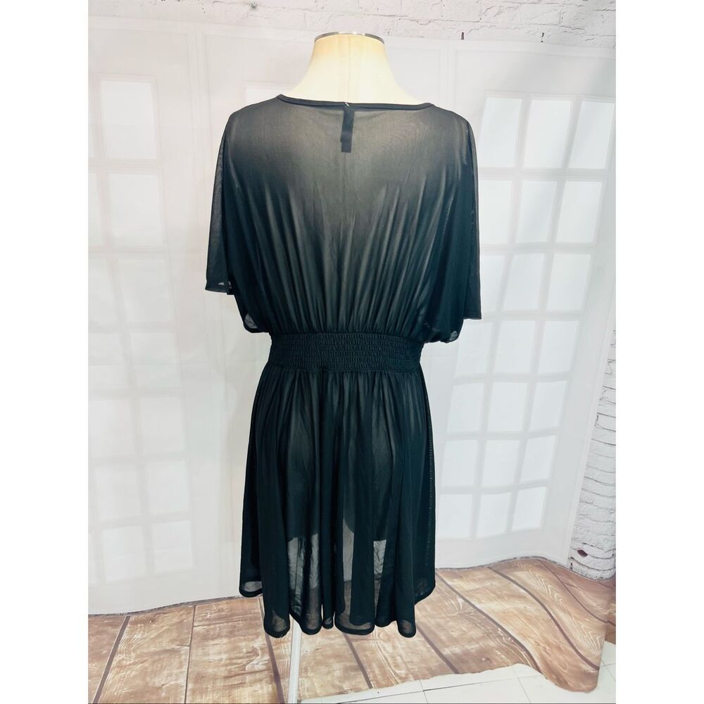 Torrid Deep Black Chiffon Smocked Waist Sheer Surplice Cover-Up Dress Size 1X - Picture 8 of 12